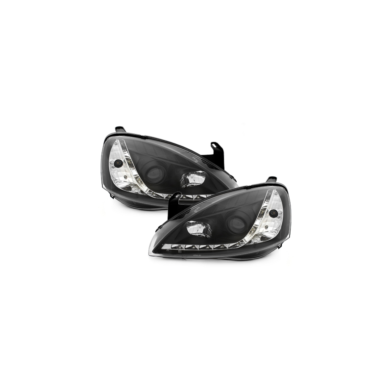 Phares DAYLINE Opel Corsa C 01-06  avec feux diurne LED  Noir