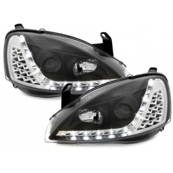 Phares DAYLINE Opel Corsa C 01-06  avec feux diurne LED  Noir