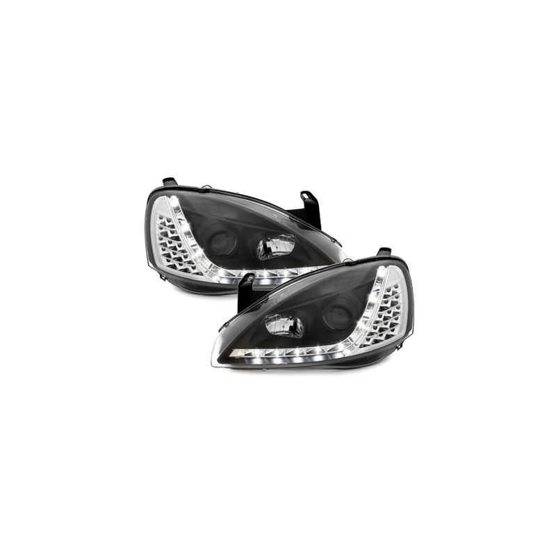 Phares DAYLINE Opel Corsa C 01-06  avec feux diurne LED  Noir