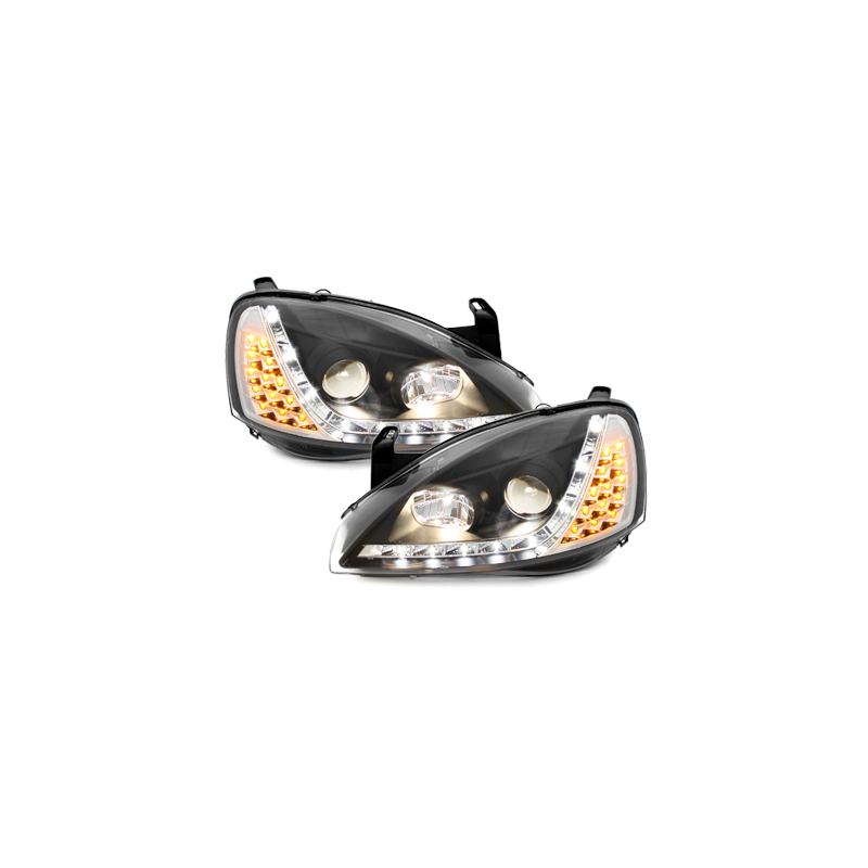 Phares DAYLINE Opel Corsa C 01-06  avec feux diurne LED  Noir