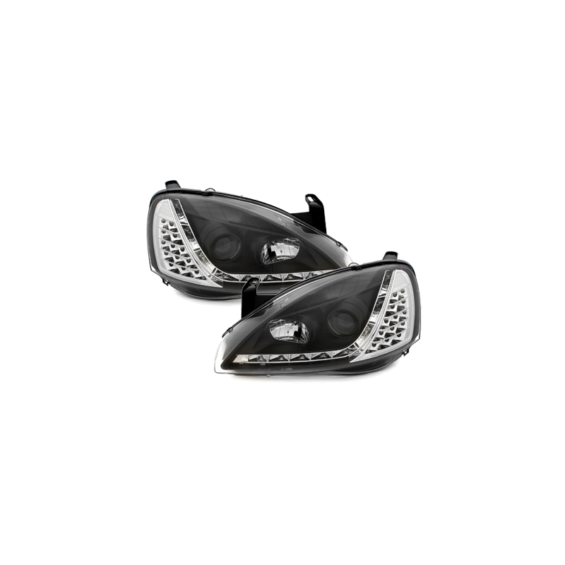 Phares DAYLINE Opel Corsa C 01-06  avec feux diurne LED  Noir