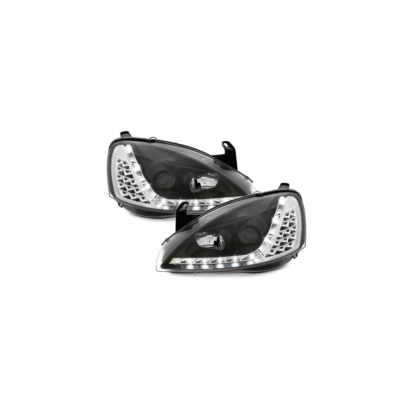Phares DAYLINE Opel Corsa C 01-06  avec feux diurne LED  Noir