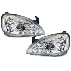 Phares DAYLINE Opel Corsa C 01-06  avec feux diurne LED  Chrome