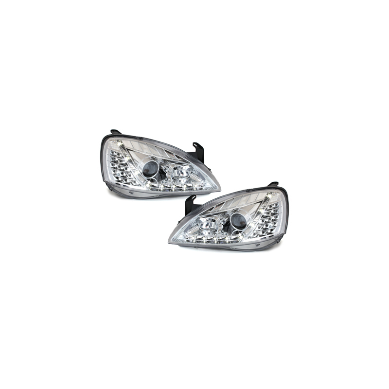 Phares DAYLINE Opel Corsa C 01-06  avec feux diurne LED  Chrome