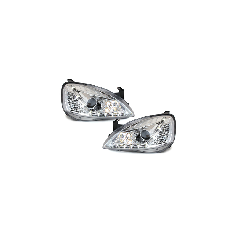 Phares DAYLINE Opel Corsa C 01-06  avec feux diurne LED  Chrome