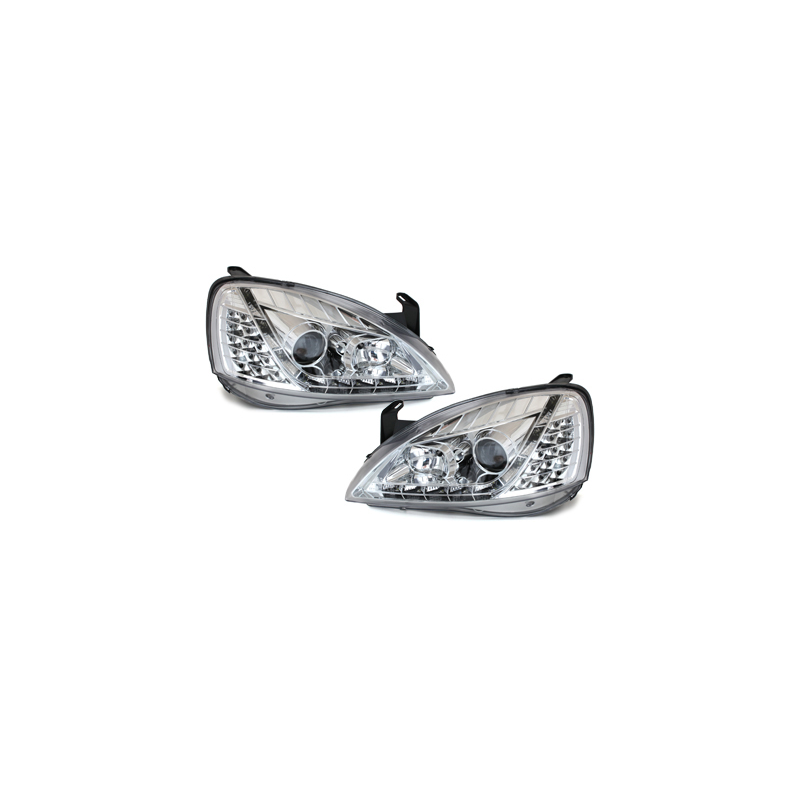 Phares DAYLINE Opel Corsa C 01-06  avec feux diurne LED  Chrome