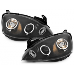 Phares Opel Corsa C 01-06  avec 2 Anneaux lumineux Angel Eyes  Noir