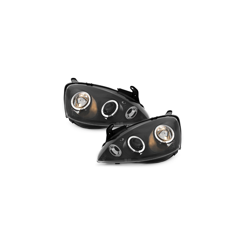 Phares Opel Corsa C 01-06  avec 2 Anneaux lumineux Angel Eyes  Noir