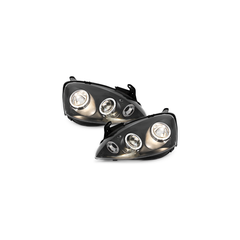 Phares Opel Corsa C 01-06  avec 2 Anneaux lumineux Angel Eyes  Noir