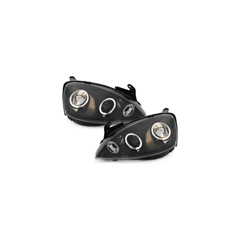 Phares Opel Corsa C 01-06  avec 2 Anneaux lumineux Angel Eyes  Noir