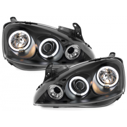 Phares Opel Corsa C 01-06  avec anneaux lumineux angel eyes CCFL  Noir