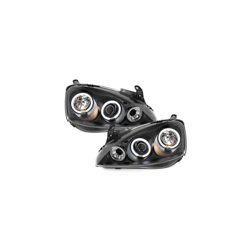 Phares Opel Corsa C 01-06  avec anneaux lumineux angel eyes CCFL  Noir