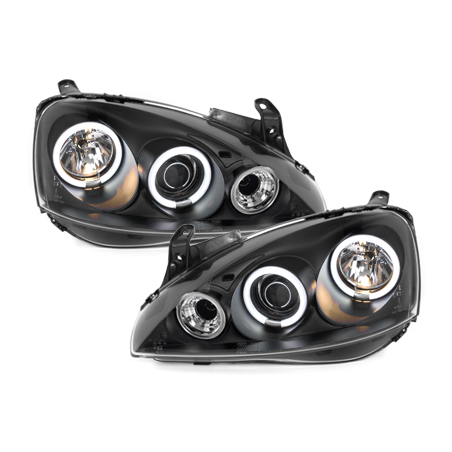 Phares Opel Corsa C 01-06 avec anneaux lumineux angel eyes CCFL Noir Phares Opel Corsa C 01-06 avec anneaux lumineux angel eyes CCFL Noir