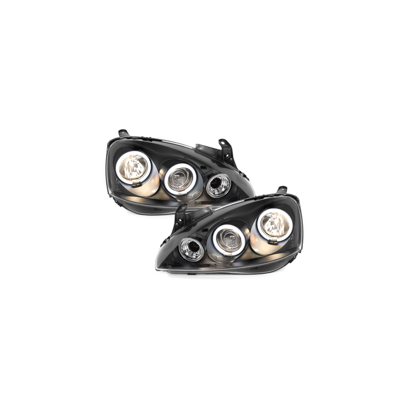Phares Opel Corsa C 01-06  avec anneaux lumineux angel eyes CCFL  Noir
