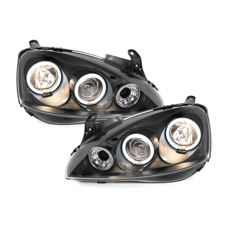 Phares Opel Corsa C 01-06 avec anneaux lumineux angel eyes CCFL Noir Phares Opel Corsa C 01-06 avec anneaux lumineux angel eyes CCFL Noir