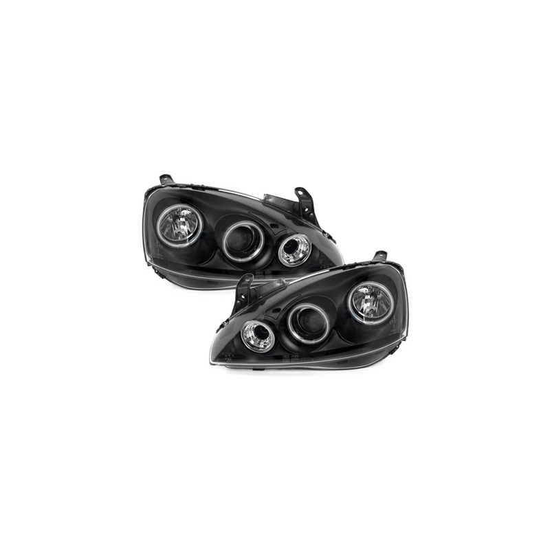 Phares Opel Corsa C 01-06  avec anneaux lumineux angel eyes CCFL  Noir