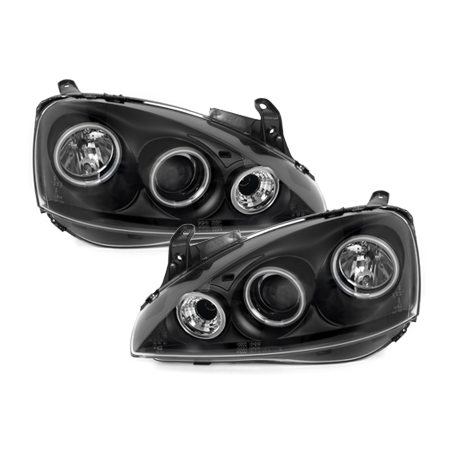 Phares Opel Corsa C 01-06 avec anneaux lumineux angel eyes CCFL Noir Phares Opel Corsa C 01-06 avec anneaux lumineux angel eyes CCFL Noir