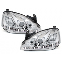 Phares DAYLINE Opel Corsa C 01-06  avec feux diurne LED  Chrome