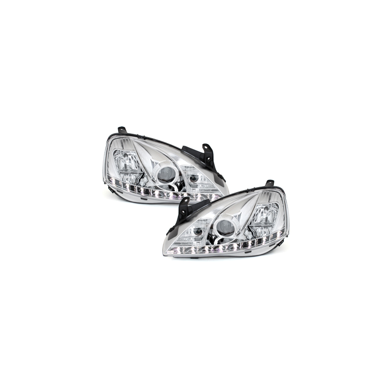 Phares DAYLINE Opel Corsa C 01-06  avec feux diurne LED  Chrome