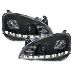 Phares DAYLINE Opel Corsa C 01-06  avec feux diurne LED  Noir