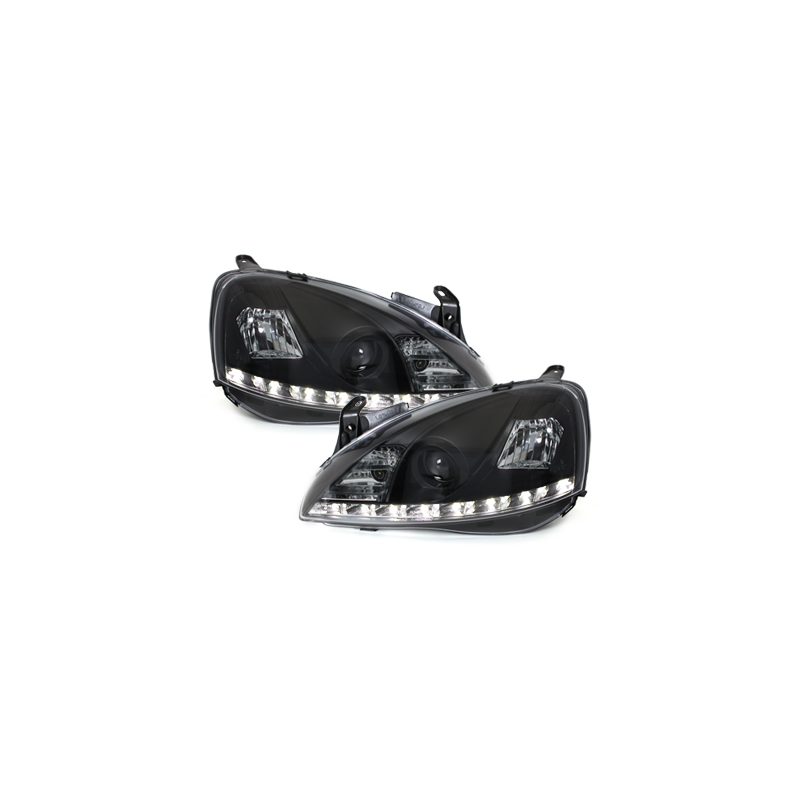 Phares DAYLINE Opel Corsa C 01-06  avec feux diurne LED  Noir