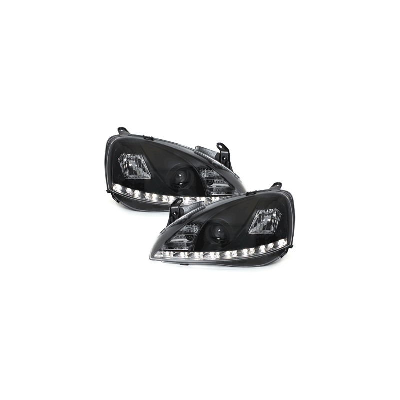 Phares DAYLINE Opel Corsa C 01-06  avec feux diurne LED  Noir