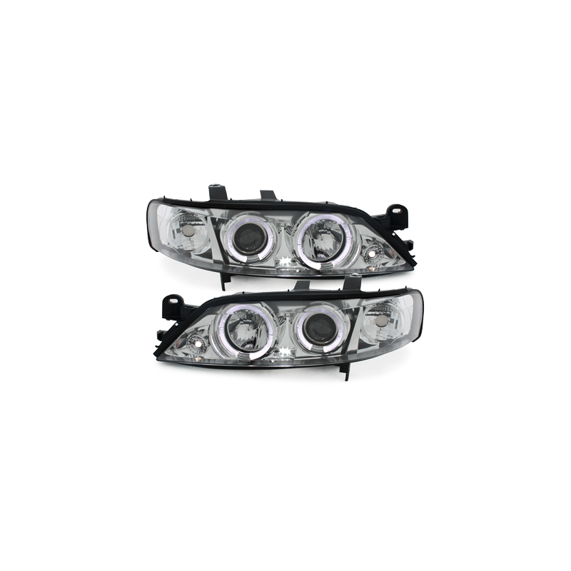 Phares Opel Vectra B 96-99  avec 2 Anneaux lumineux Angel Eyes   Chrome