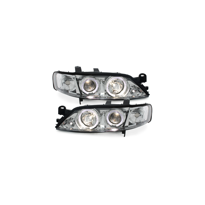 Phares Opel Vectra B 96-99  avec 2 Anneaux lumineux Angel Eyes   Chrome