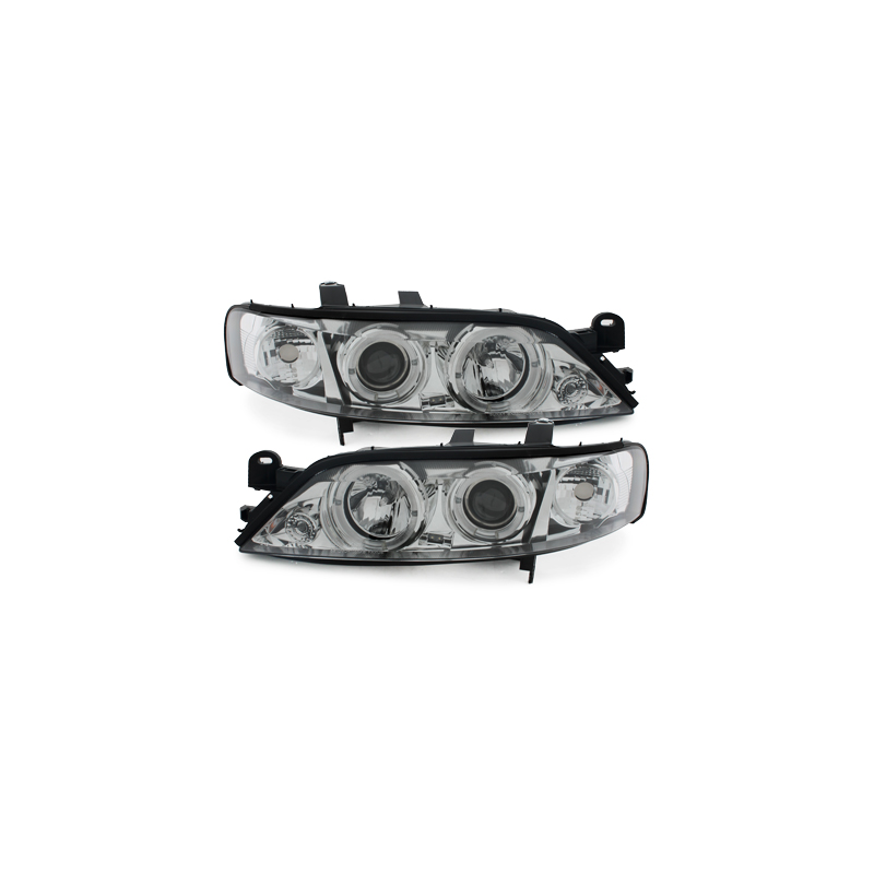 Phares Opel Vectra B 96-99  avec 2 Anneaux lumineux Angel Eyes   Chrome