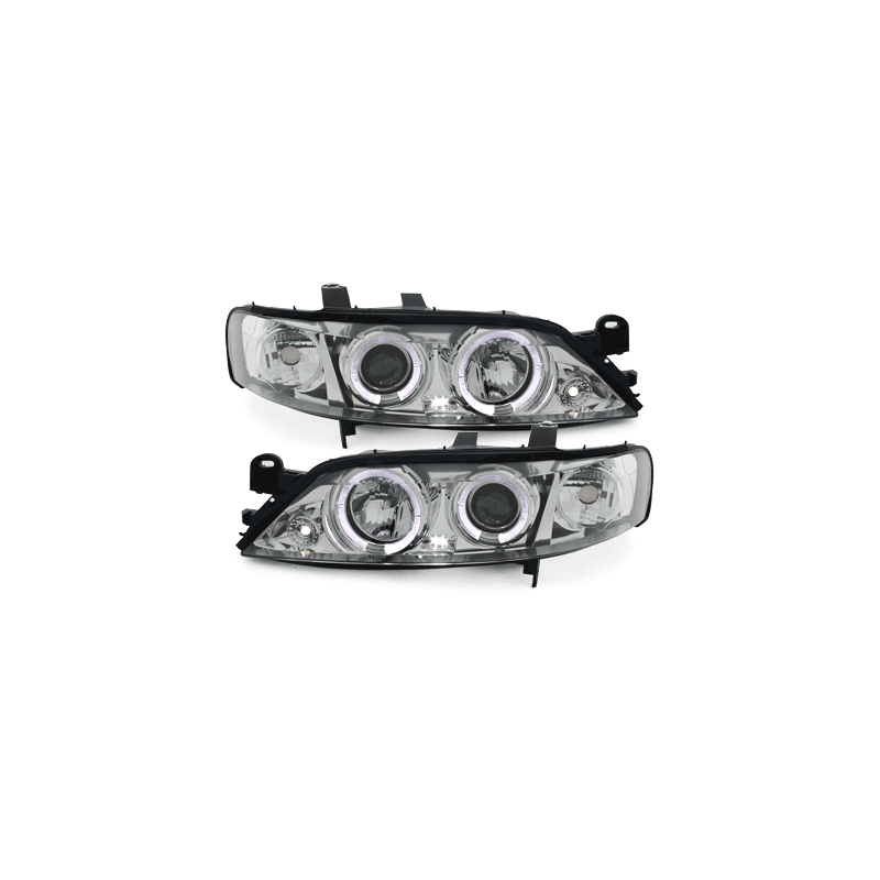 Phares Opel Vectra B 96-99  avec 2 Anneaux lumineux Angel Eyes   Chrome