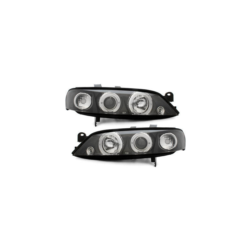Phares Opel Vectra B 99-02  avec 2 Anneaux lumineux Angel Eyes   Noir