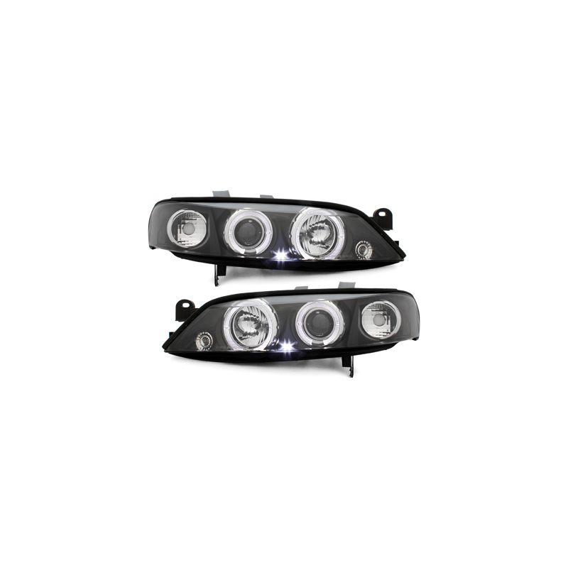 Phares Opel Vectra B 96-99  avec 2 Anneaux lumineux Angel Eyes   Noir