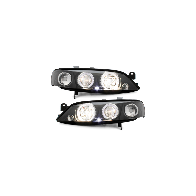Phares Opel Vectra B 96-99  avec 2 Anneaux lumineux Angel Eyes   Noir
