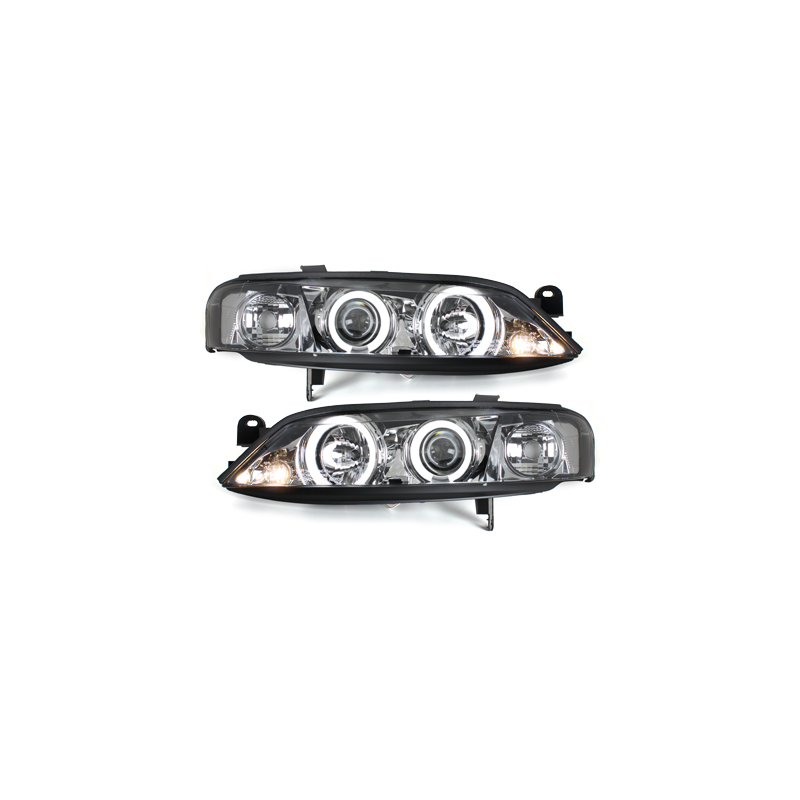 Phares Opel Vectra B 96-99  avec anneaux lumineux angel eyes CCFL  Chrome
