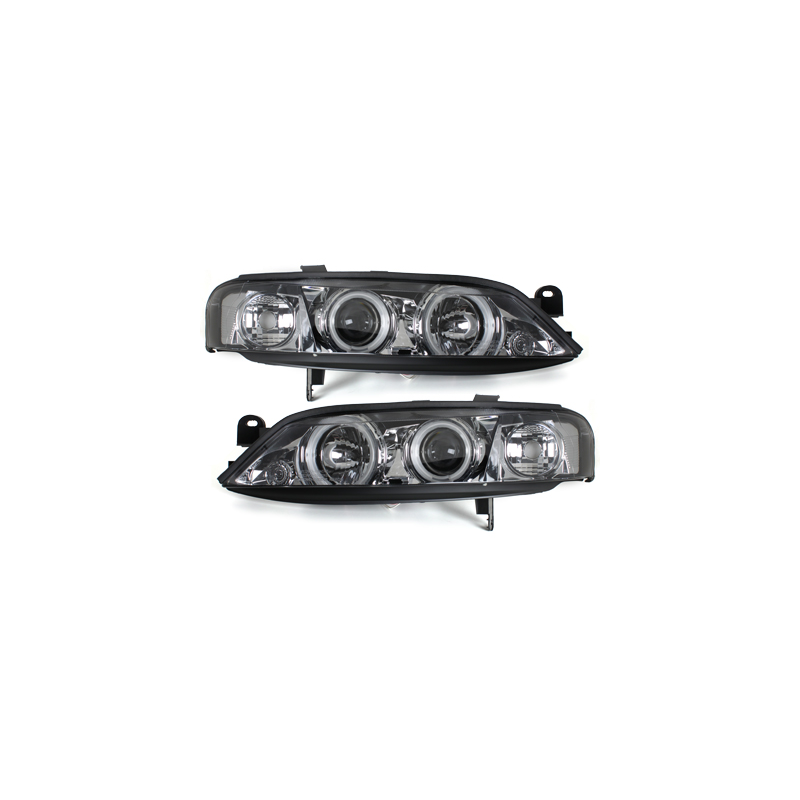 Phares Opel Vectra B 96-99  avec anneaux lumineux angel eyes CCFL  Chrome