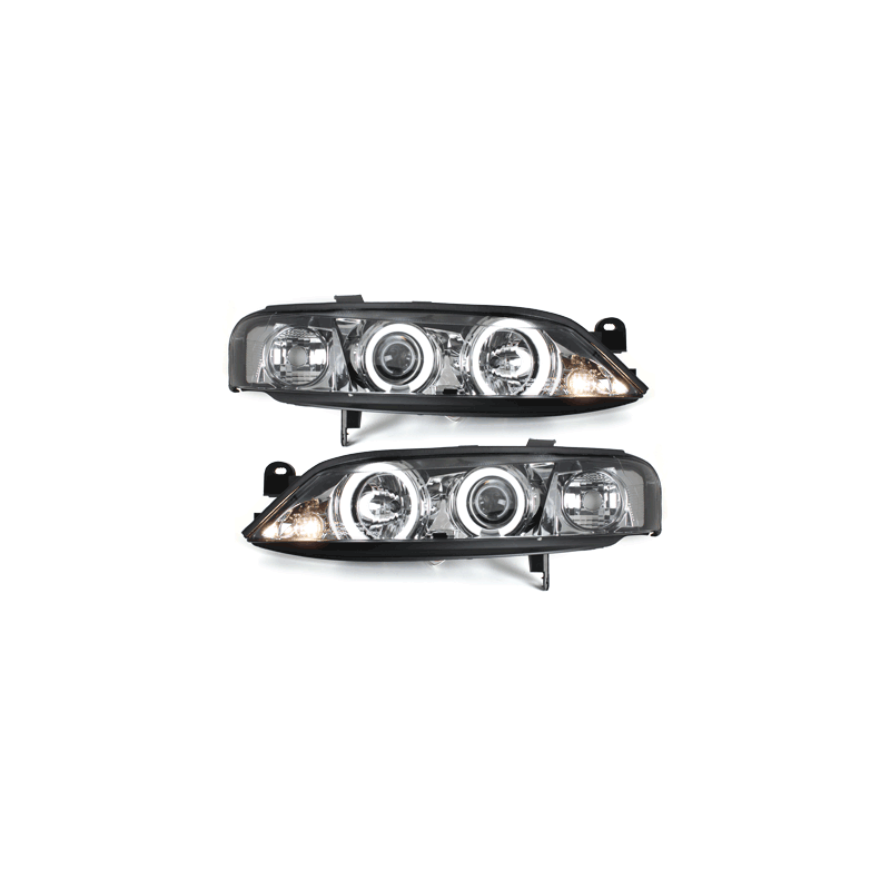 Phares Opel Vectra B 96-99  avec anneaux lumineux angel eyes CCFL  Chrome