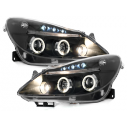Phares Opel Corsa Droite 06+  avec 2 Anneaux lumineux Angel Eyes  Noir