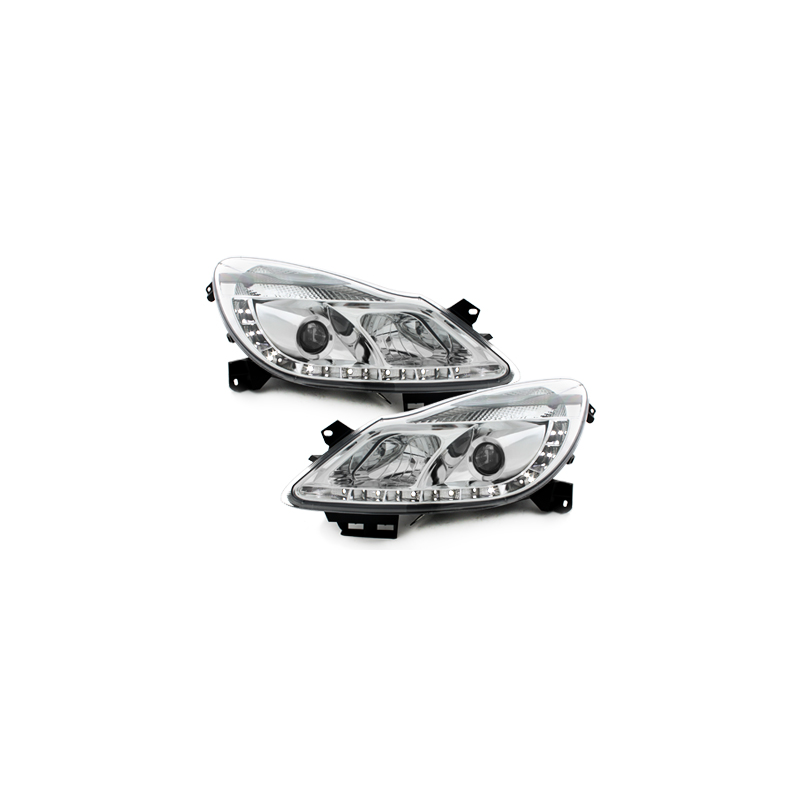 Phares DAYLINE Opel Corsa Droite 06+  avec feux diurne LED  Chrome