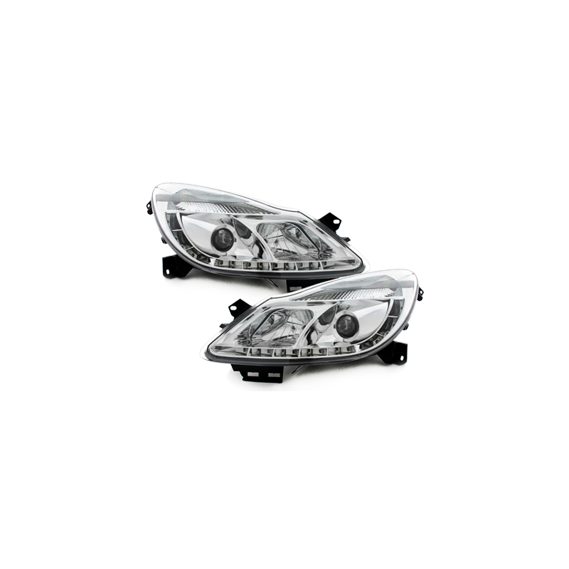Phares DAYLINE Opel Corsa Droite 06+  avec feux diurne LED  Chrome