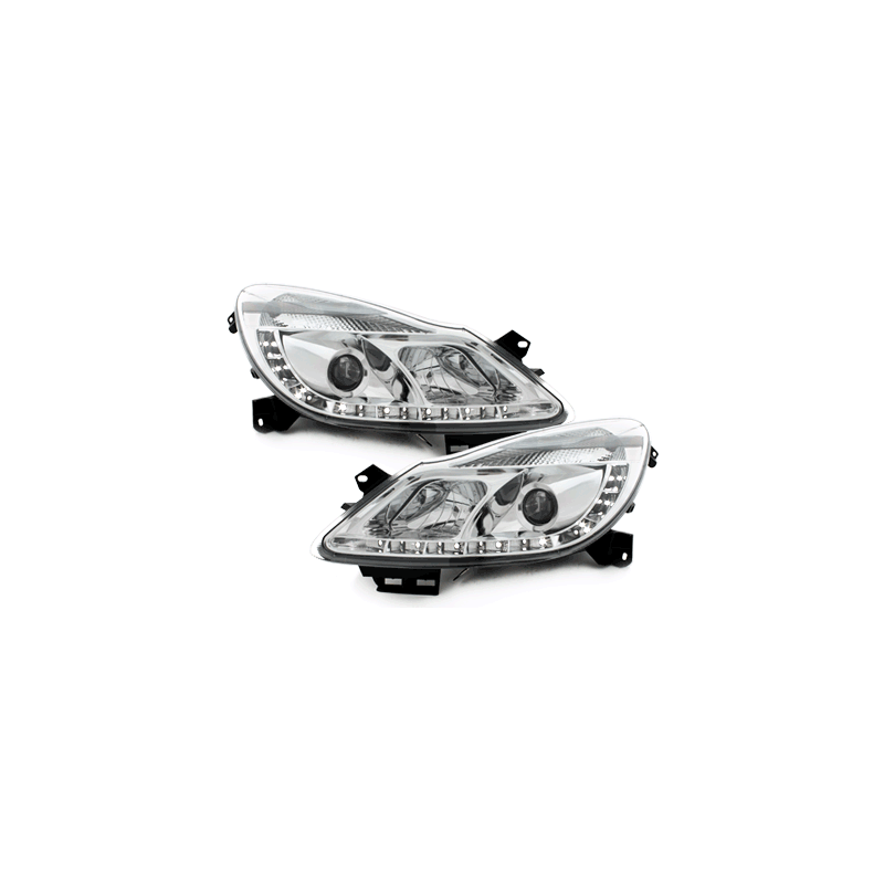Phares DAYLINE Opel Corsa Droite 06+  avec feux diurne LED  Chrome