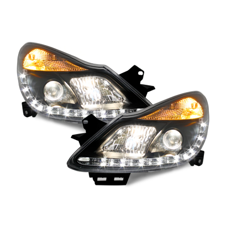 Phares D-LITE Opel Corsa Droite 06+ avec Feux Diurne Noir Phares D-LITE Opel Corsa Droite 06+ avec Feux Diurne Noir