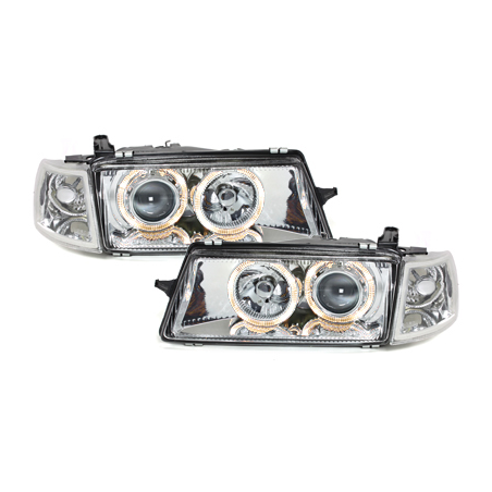 Phares Opel Vectra A 88-95 avec 2 Anneaux lumineux Angel Eyes Chrome Phares Opel Vectra A 88-95 avec 2 Anneaux lumineux Angel Eyes Chrome