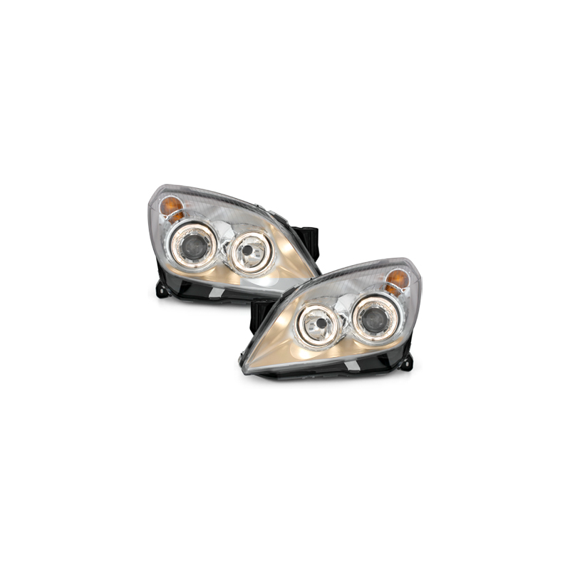 Phares Opel Astra H _04-09 avec 2 Anneaux lumineux Angel Eyes  Chrome
