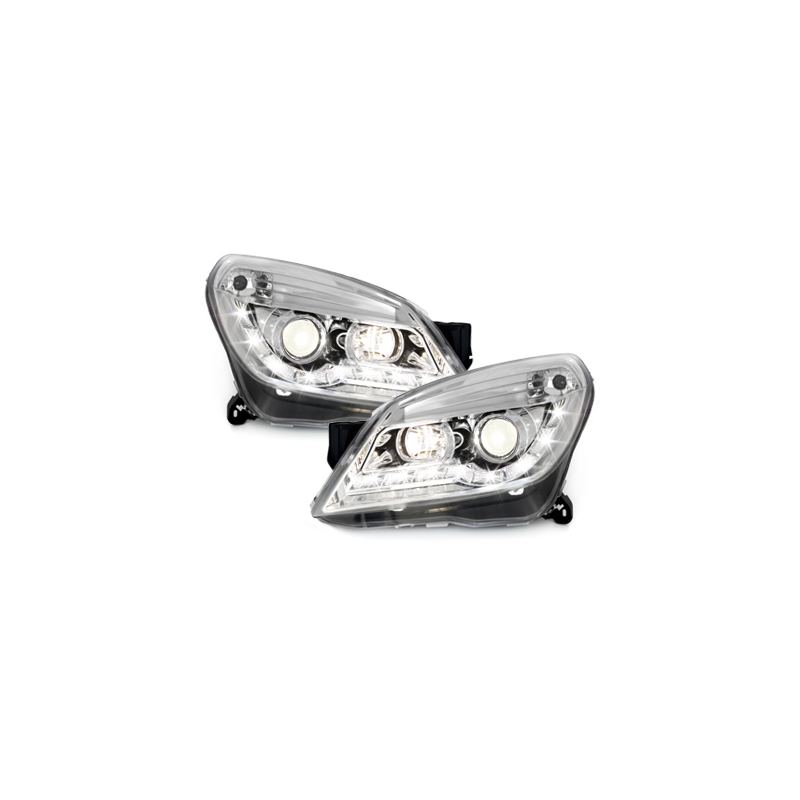 Phares DAYLINE Opel Astra H 04-09  avec Feux Diurne LED   Chrome