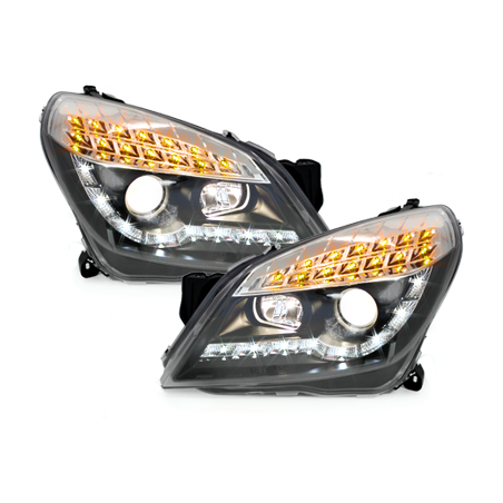 Phares DAYLINE Opel Astra H 04-09  avec Feux Diurne LED   Noir