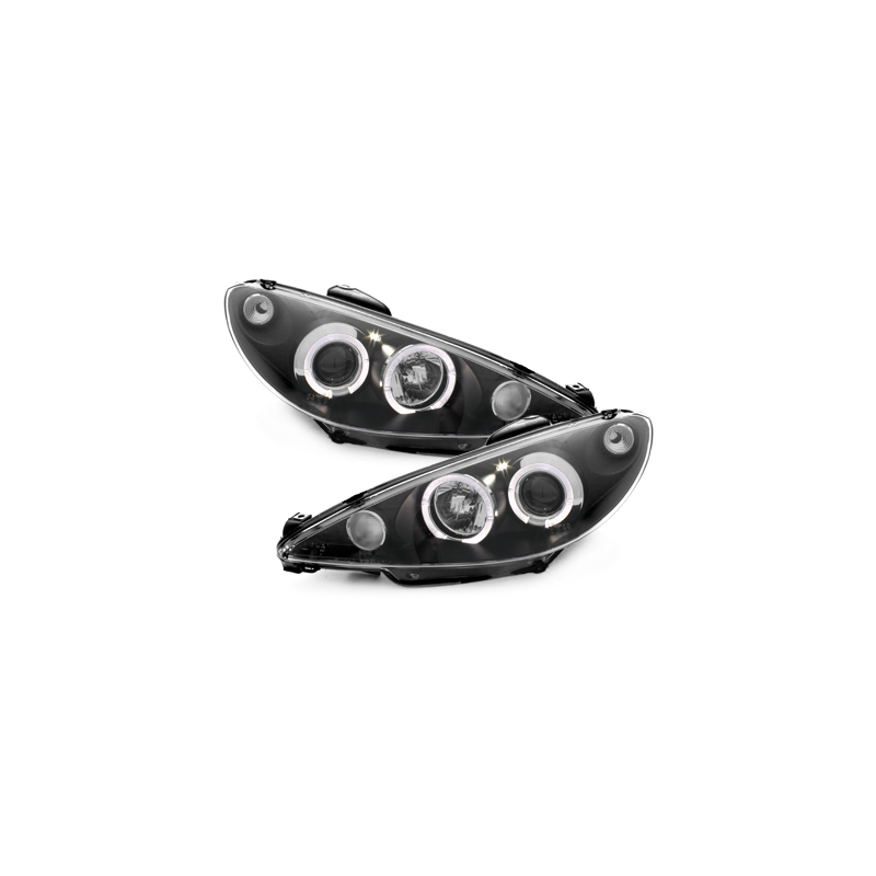 Phares Peugeot 206 02-07  avec anneaux lumineux angel eyes  Noir