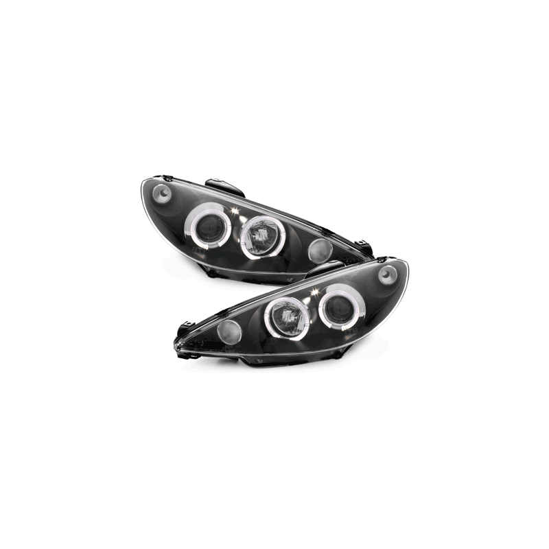 Phares Peugeot 206 02-07  avec anneaux lumineux angel eyes  Noir