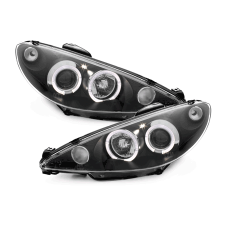 Phares Peugeot 206 02-07  avec anneaux lumineux angel eyes  Noir