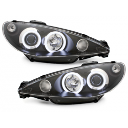 Phares Peugeot 206 02-07  avec anneaux lumineux angel eyes CCFL  Noir