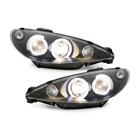 Phares Peugeot 206 02-07  avec anneaux lumineux angel eyes CCFL  Noir